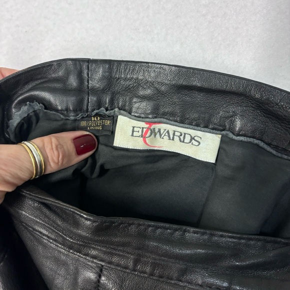 T. Edwards Black Leather Pants Preowned Size 10 Polyester Lined - Picture 3 of 11